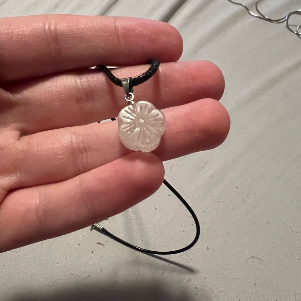 Pale Rose Quartz flower necklace